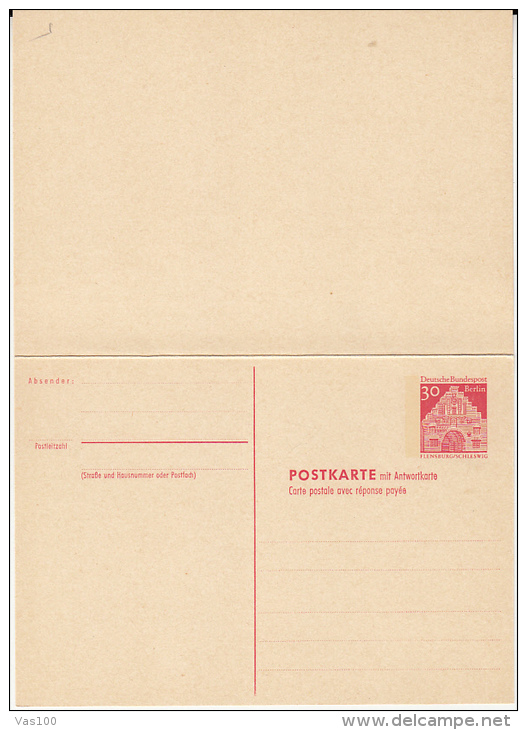 FLENSBURG NORDERTOR GATE, BERLIN, PC STATIONERY WITH ANSWER CARD, ENTIER POSTAL, UNUSED, GERMANY - Cartes Postales - Neuves