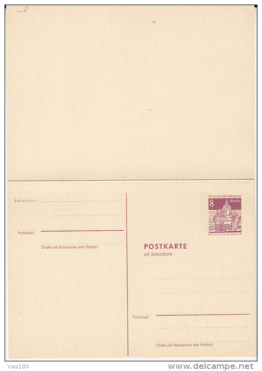KAUB PFALZ CASTLE, BERLIN, PC STATIONERY WITH ANSWER CARD, ENTIER POSTAL, UNUSED, GERMANY - Postkaarten - Ongebruikt