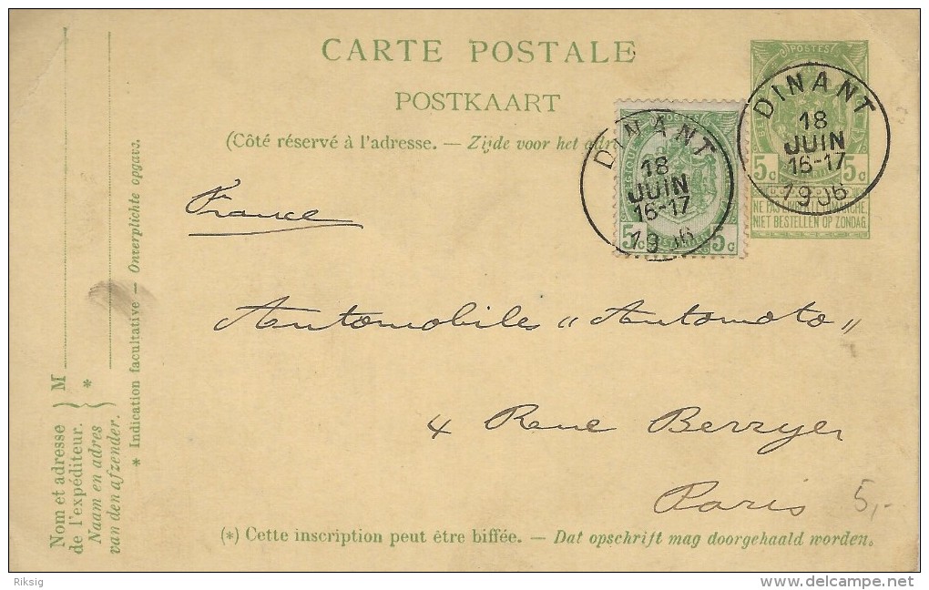 Belgium - Uprated Stationery. Sent To Paris 1908. - Postcards 1871-1909