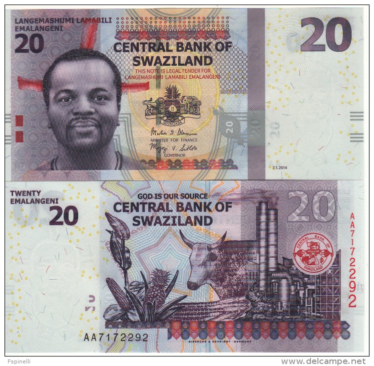 SWAZILAND New  20  Emalangeni    (P37b)  NEW DATE   1.1.2014    UNC - Swasiland