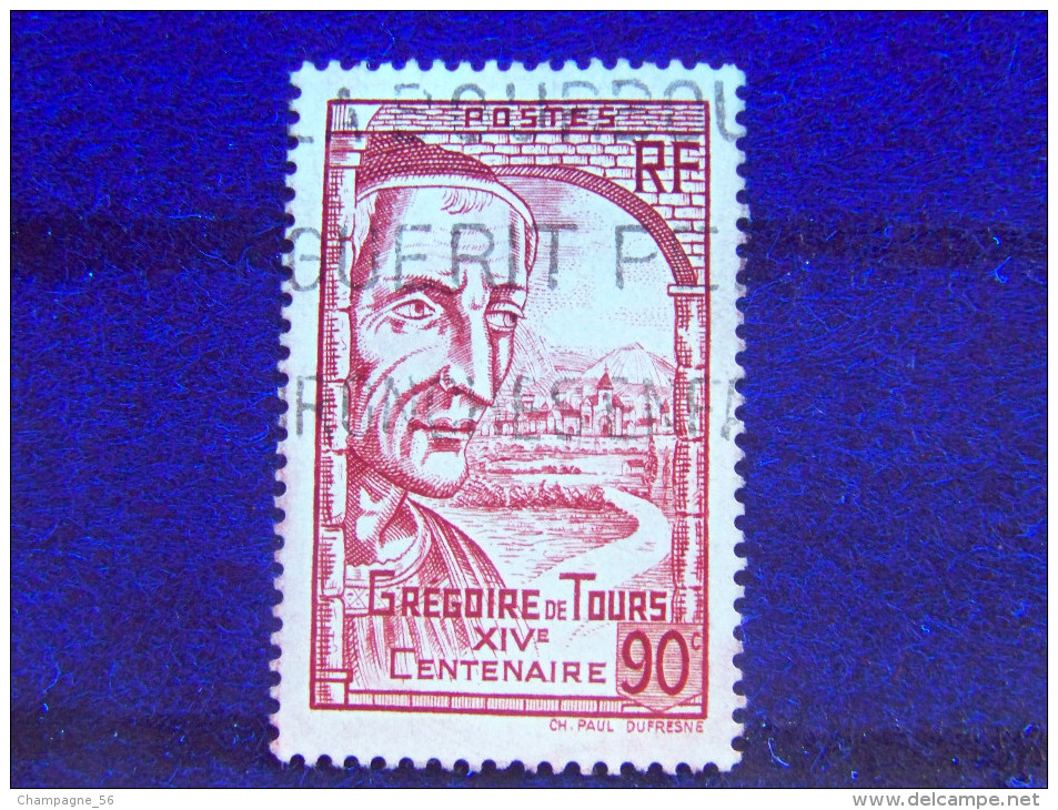 VARIÉTÉS 1939  N° 442  GRÉGOIRE DE TOURS OBLITÉRÉ  DOS CHARNIÈRE - Used Stamps