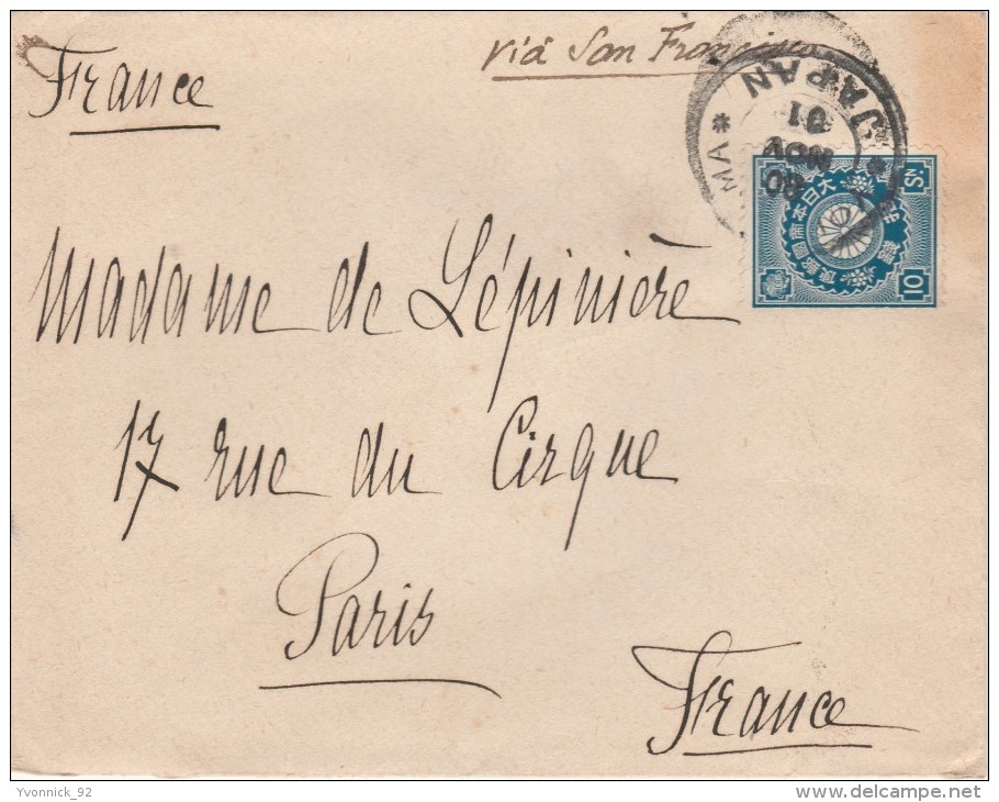 Lettre _ Japon - Via San Francisco  France Rue Du Cirque Paris ) Cachet De Cire Au Dos  1905 - Corréo Aéreo