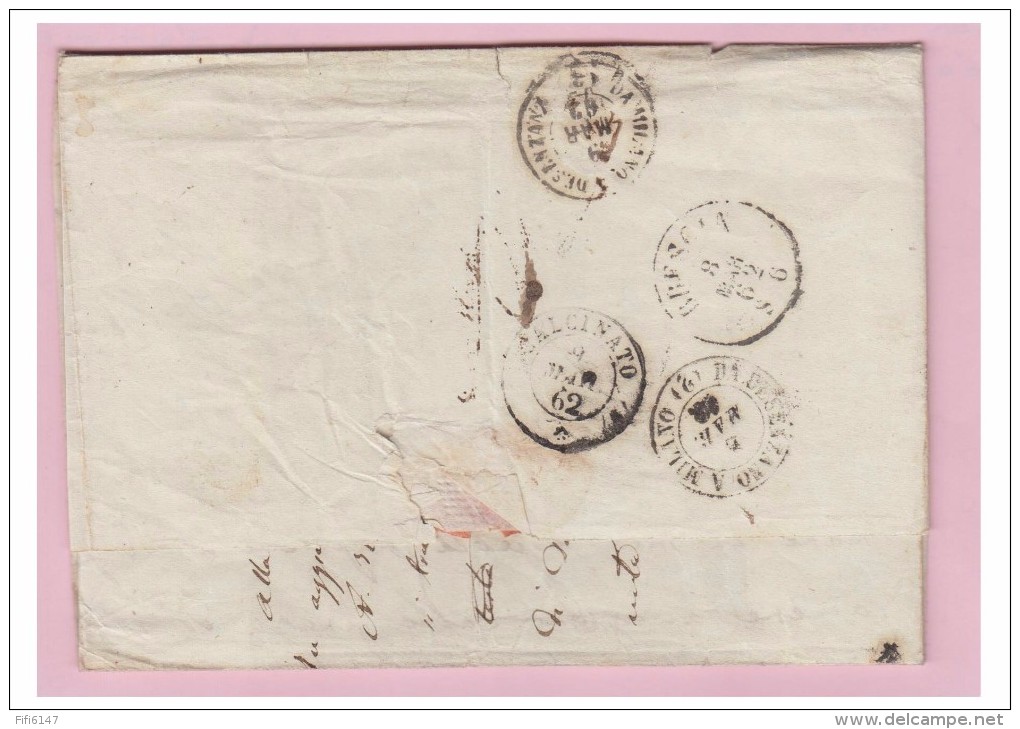 ITALIE -- LOMBARDO VENETIE -- LETTRE DE VERONE POUR CALCINATO -- 5C ROUGE VIF -- LETTRE TAXEE 2C -- - Lombardy-Venetia