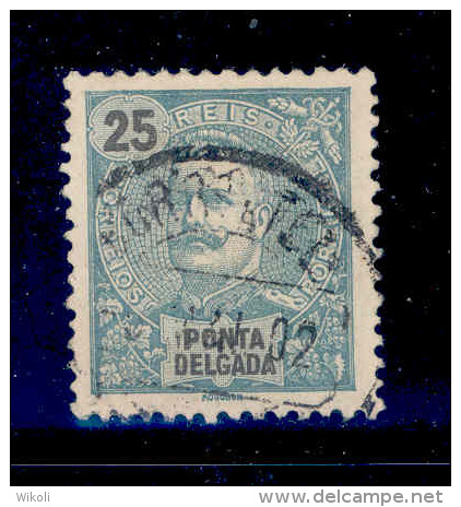 ! ! Ponta Delgada - 1897 D. Carlos 25 R - Af. 18 - Used - Ponta Delgada