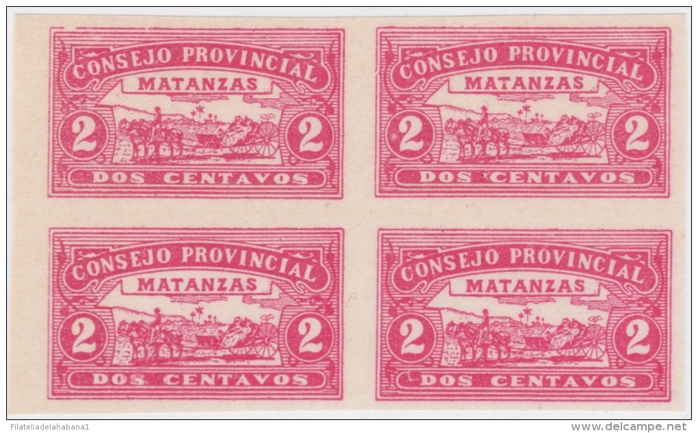 REP-16 CUBA REPUBLICA REVENUE. MATANZAS LOCAL STAMP. 2c BLOCK 4 IMPERFORATED. - Strafport