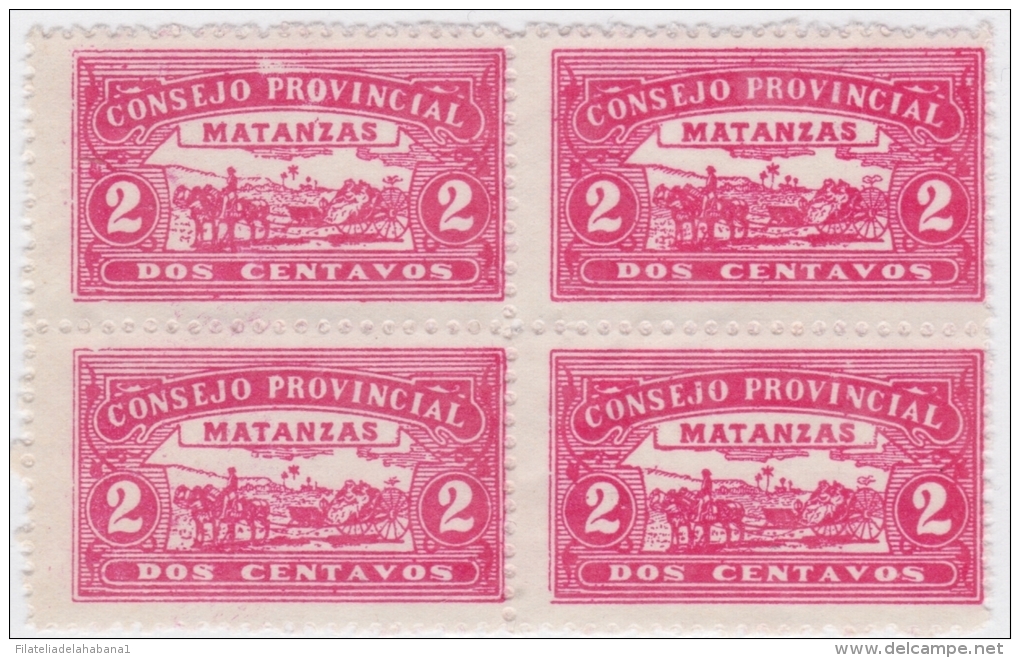 REP-17 CUBA REPUBLICA REVENUE. MATANZAS LOCAL STAMP. 2c BLOCK 4 PERFORATED. - Segnatasse