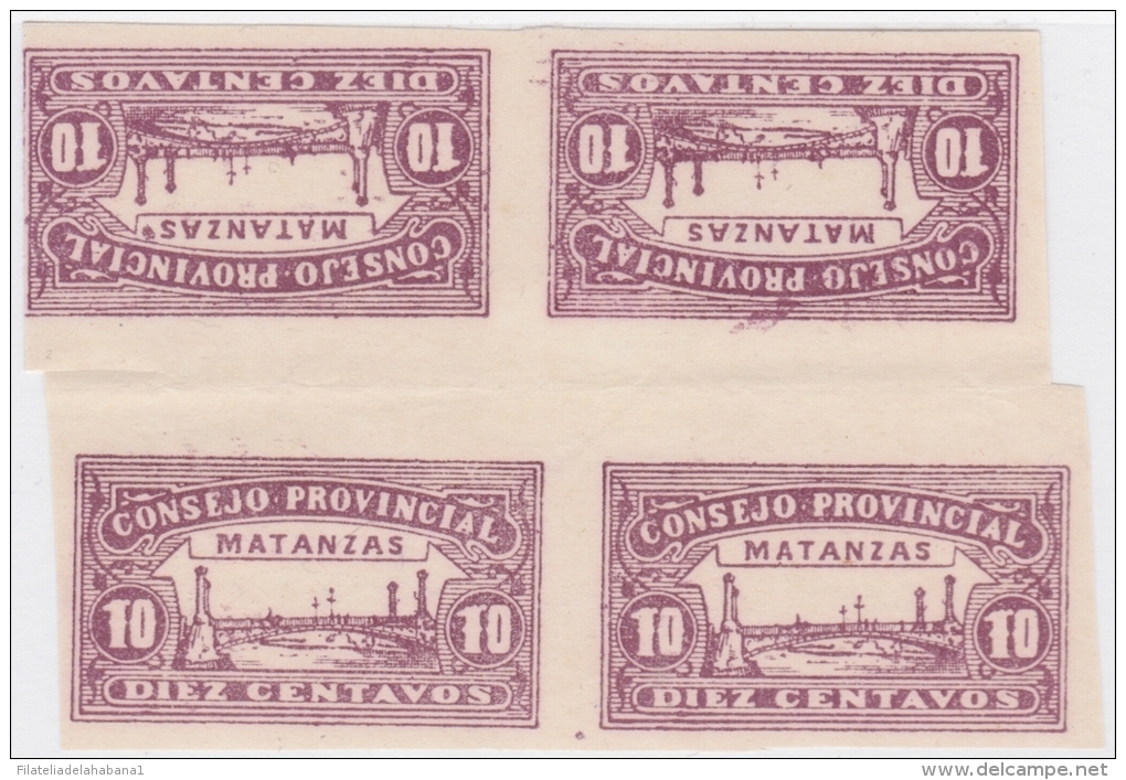 REP-21 CUBA REPUBLICA REVENUE. MATANZAS LOCAL STAMP. 10c BLOCK 4 TETE BECHE IMPERFORATED. - Strafport