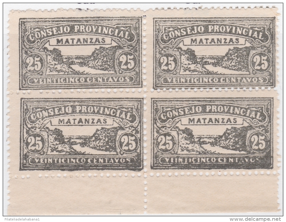 REP-25 CUBA REPUBLICA REVENUE. MATANZAS LOCAL STAMP. 25c BLOCK 4 PERFORATED. - Timbres-taxe