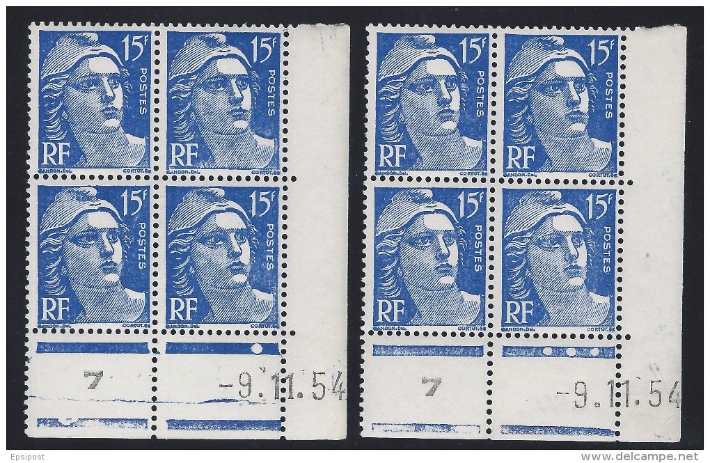 15F Gandon N°886 Coin Daté Paire Complète 9.11.54 Presse 7 - 1950-1959