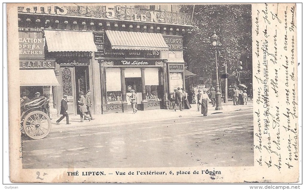 PUBLICITE : 75 PARIS 9° - THE LIPTON - Vue De L'Extérieur, 6, Place De L'Opéra - Circulé En 1906 - BE - Arrondissement: 09