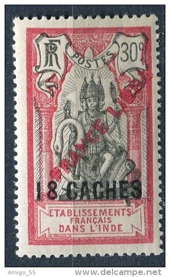 FRENCH INDIA 1941 18 Ca On 30 C, France Libre Overprint, Yvert 129, MNH ** - Unused Stamps