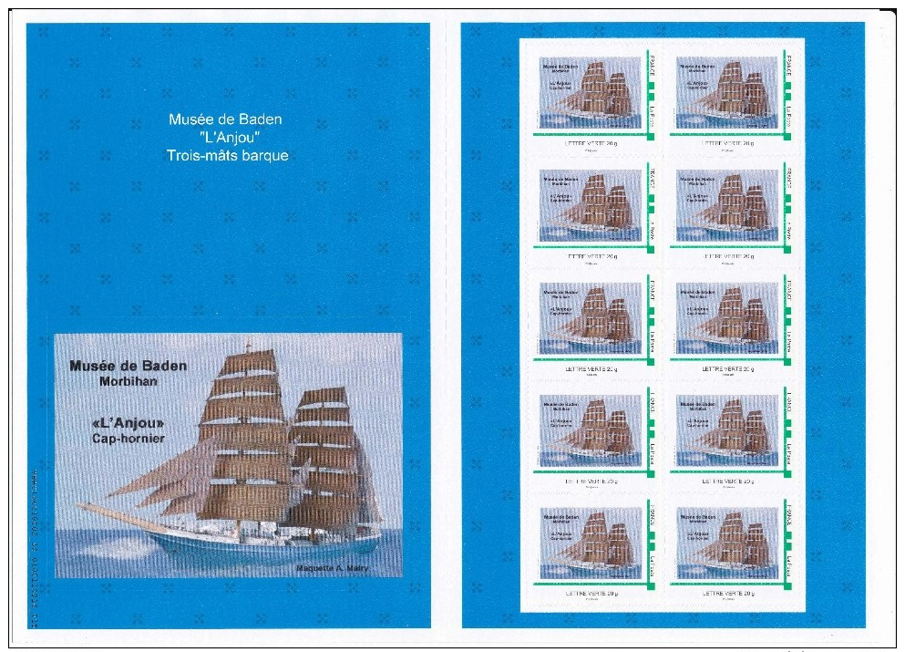 L´ ANJOU - Bateau - Navire - Grand Voilier Trois-mâts Barque - Cap-hornier - Collector Feuille De 10 TP Adhésifs - Collectors