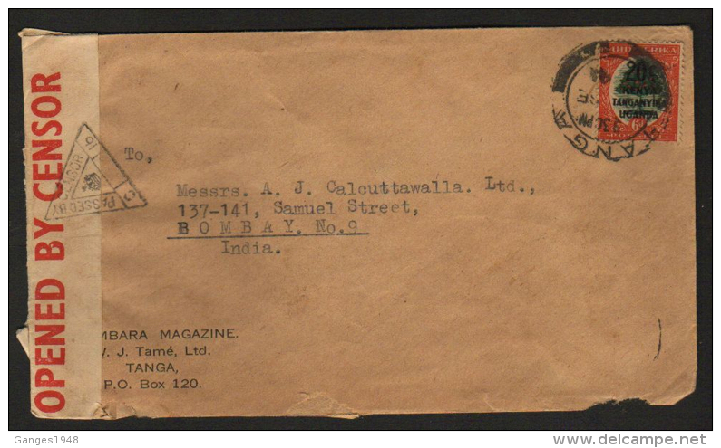 Kenya Uganda Tanganyika 1943 KG VI WW II Cover  Tanga To  India   # 89500 Inde  Indien - Kenya, Uganda & Tanganyika