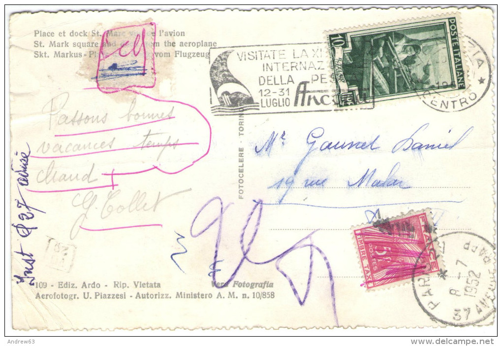 ITALIA - ITALY - ITALIE - 1952 - 10 Lire Lavoro + Timbre Taxe 5F - Tax Postage Due + Flamme Visitate La Fiera Interna... - Venezia