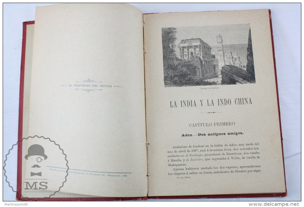 Old 1898 Spanish Book: India and Indochina by Alfredo Opisso - Illustrated by Engravings