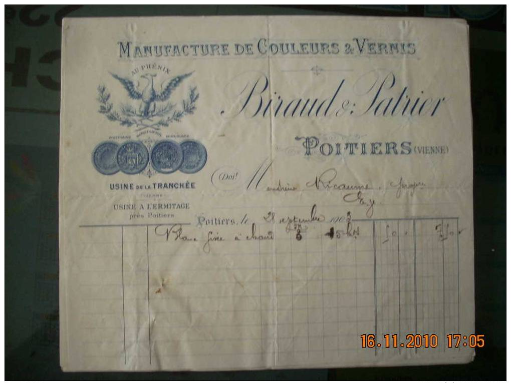 FAC  54  BIRAUD & PATRIER  COULEURS VERNIS  86 POITIERS - 1900 – 1949