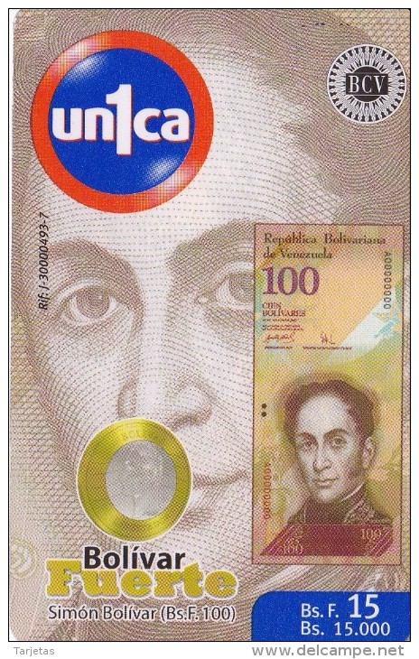 TARJETA DE VENEZUELA CON UNA MONEDA Y BILLETE DE 20 BOLIVARES (COIN-BANKNOTE) - Timbres & Monnaies