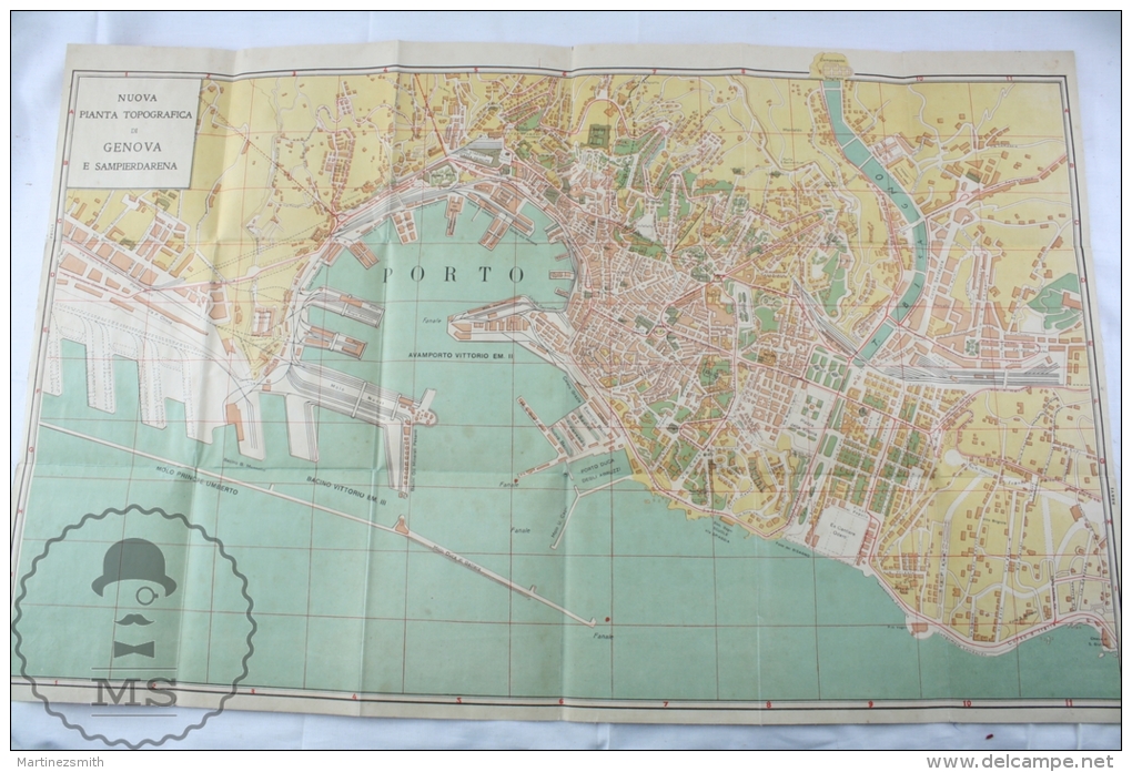 Old 1930´s Italty Genova Topographical Map: Nuova Pianta Topografica Di Genova E Sampierdarena - Mapas Topográficas