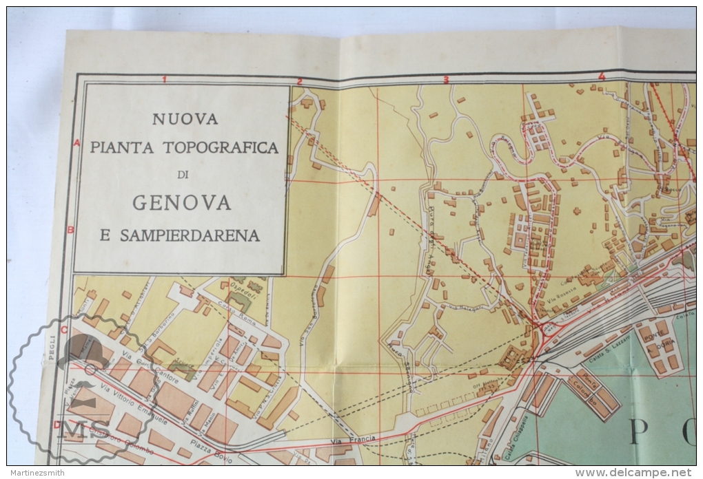 Old 1930´s Italty Genova Topographical Map: Nuova Pianta Topografica Di Genova E Sampierdarena - Mapas Topográficas