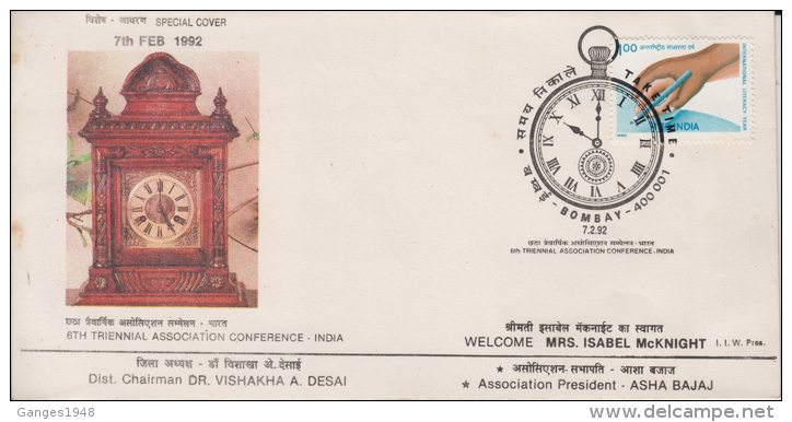 India  1992  Clocks  Bombay  Cover   # 89691   Inde Indien - Clocks