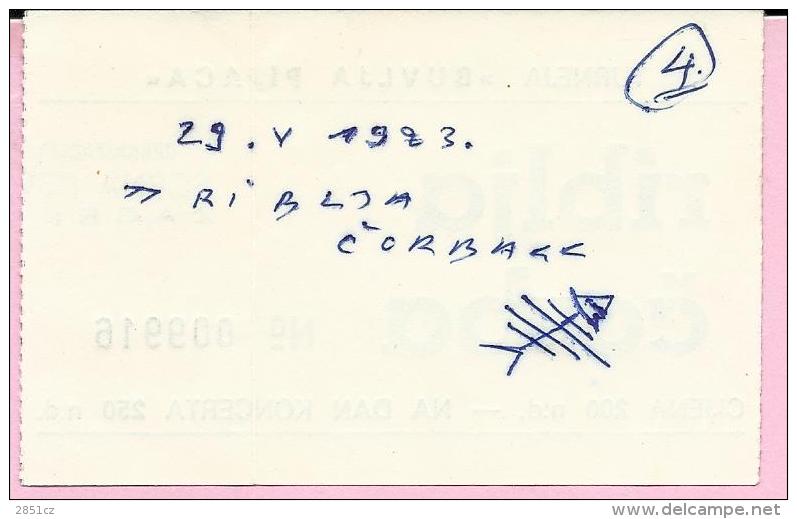 Concert Ticket - Riblja &#269;orba, 1983., Yugoslavia - Tickets De Concerts