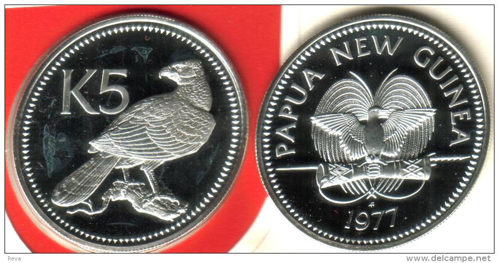 PAPUA NEW GUINEA 5 KINA BIRD  FRONT BIRD EMBLEM BACK 1977 AG SILVER PROOF READ DESCRIPTION CAREFULLY !!! - Papua-Neuguinea