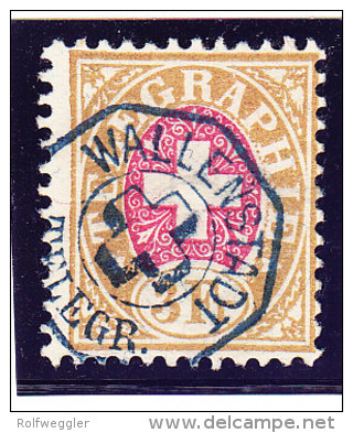 Heimat SG WALLENSTADT TELEGR. Auf Telegraphen Marken 3Fr. 1881 #18 - Telegraph