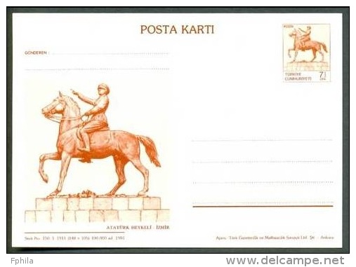 1981 TURKEY ATATURK STATUE (IZMIR) POSTCARD - Entiers Postaux