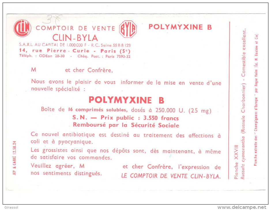 CPSM CHAMPIGNONS D EUROPE TRICHOLOME COLOMBETTE  PAR ROGER HEIM PUB POLYMYXINE - Funghi