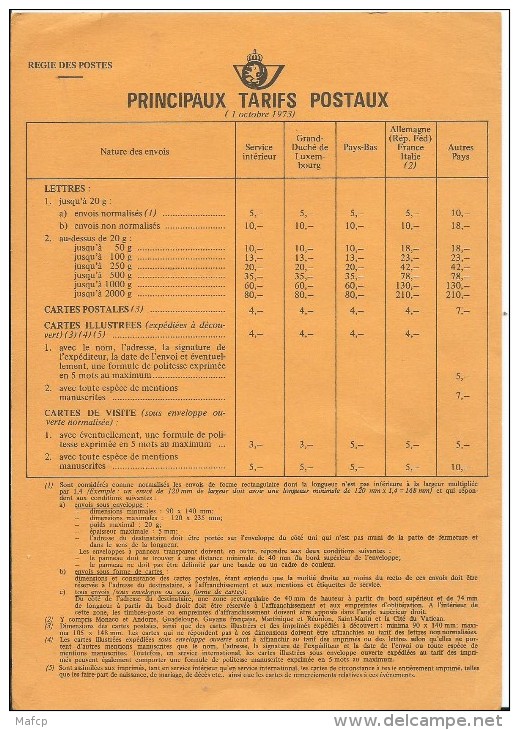 PRINCIPAUX TARIFS POSTAUX (BELGES) - Autres & Non Classés