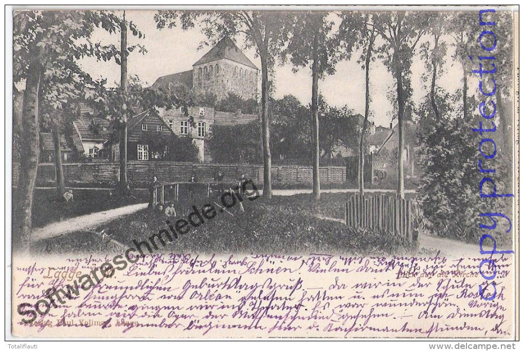 LAAGE Mecklenburg Blick Auf Die Kirche Belebt Jugendliche Vor Der Mauer 14.11.1903 Gelaufen - Guestrow