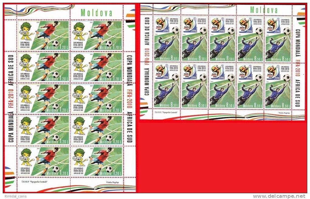 Moldova, Moldawien, 2 Sheetlet 2010 (complete Series), Football FIFA 2010 South Africa - 2010 – África Del Sur