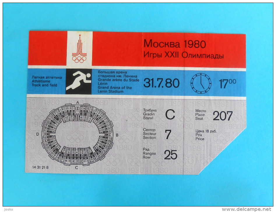 OLYMPIC GAMES - MOSCOW 1980 - ATHLETICS ... FINAL .... Official Ticket * Jeux Olympiques Billet Leichtathletik Olympia - Eintrittskarten