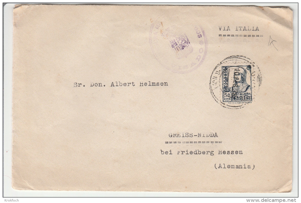 Burgos 1938 - Lettre Pour Allemagne Friedberg Via Italia - Cover Brief Lettra + Visado Censura - Nationalists Censor Marks