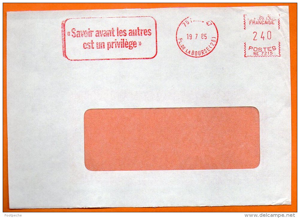 75 PARIS   SAVOIR AVANT LES AUTRES...   1985 Devant De Lettre N° EMA 3358 - Freistempel