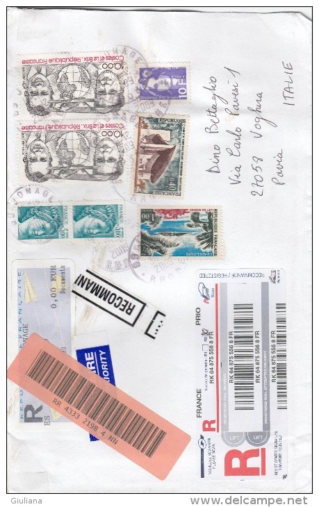 Francia 2010    - Lettera. Racc.   X L´Italia Affrancata Con 7 Stamps - Covers & Documents