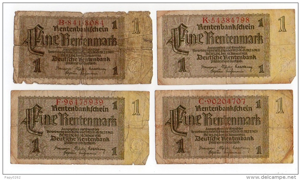 123 K ) LOT DE 4 BILLETS DE 1 MARK DONT 1 COUPE AU 2 TIERS - 1937 - Altri & Non Classificati