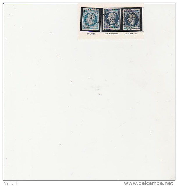 NAPOLEON III NON DENTELE - N° 14 -OBLITERE- NUANCES BLEU  -BLEU FONCE ET BLEU NOIR  -TTB - COTE : 50 € - 1853-1860 Napoleon III