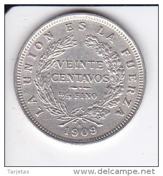 MONEDA DE PLATA DE BOLIVIA DE 20 CENTAVOS DEL AÑO 1909  (COIN) SILVER,ARGENT. - Bolivia