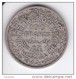 MONEDA DE PLATA DE MARRUECOS DE 100 FRANCS DEL AÑO 1953 (COIN) SILVER,ARGENT. - Marruecos