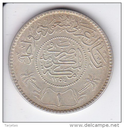 MONEDA DE PLATA DE ARABIA SAUDITA DE 1 RIYAL DEL AÑO 1935 (1354) (COIN) SILVER,ARGENT. - Saudi Arabia