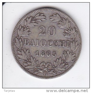 MONEDA PLATA DE VATICANO DE 20 BAIOCCHI DEL AÑO 1865  (COIN) PIUS IX - Vaticano (Ciudad Del)