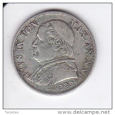 MONEDA PLATA DE VATICANO DE 1 LIRA DEL AÑO 1866  (COIN) PIUS IX - Vaticano (Ciudad Del)