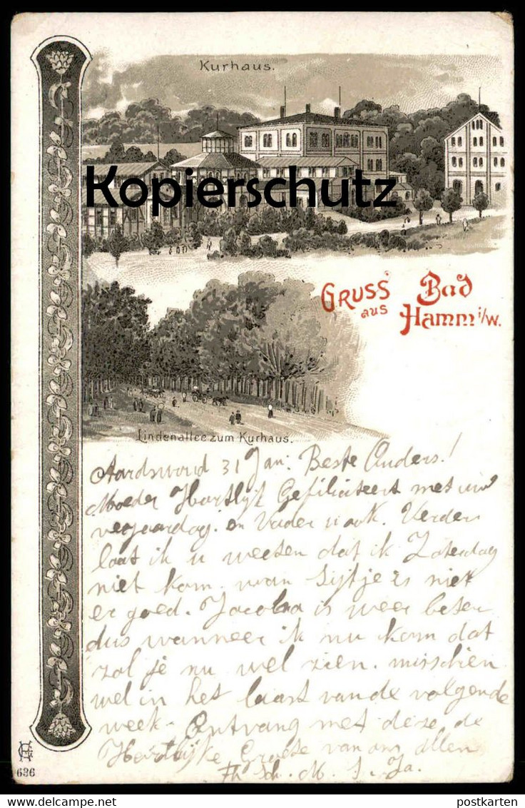 ALTE LITHO POSTKARTE GRUSS AUS HAMM I. W. KURHAUS LINDENALLEE ZUM KURHAUS Ansichtskarte Cpa Postcard AK - Hamm