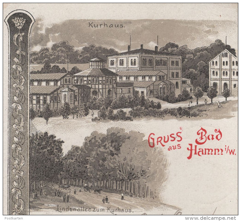 ALTE LITHO POSTKARTE GRUSS AUS HAMM I. W. KURHAUS LINDENALLEE ZUM KURHAUS Ansichtskarte Cpa Postcard AK - Hamm