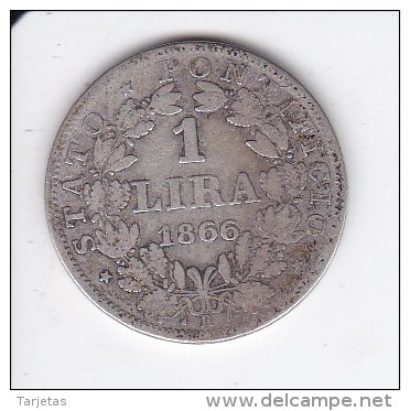 MONEDA PLATA DE VATICANO DE 1 LIRA DEL AÑO 1866  (COIN) PIUS IX (PEQUEÑA IMAGEN) - Vaticano (Ciudad Del)