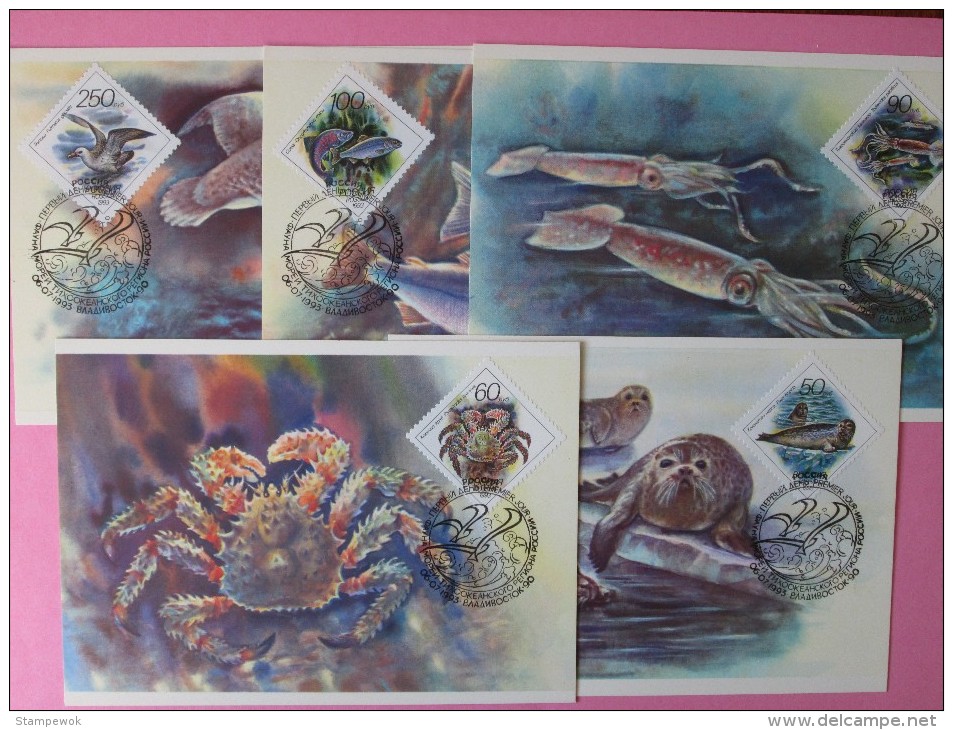 1993 Russia - Marine Creatures - FDC Maxicards, Full Set Of 5v. - Cartes Maximum