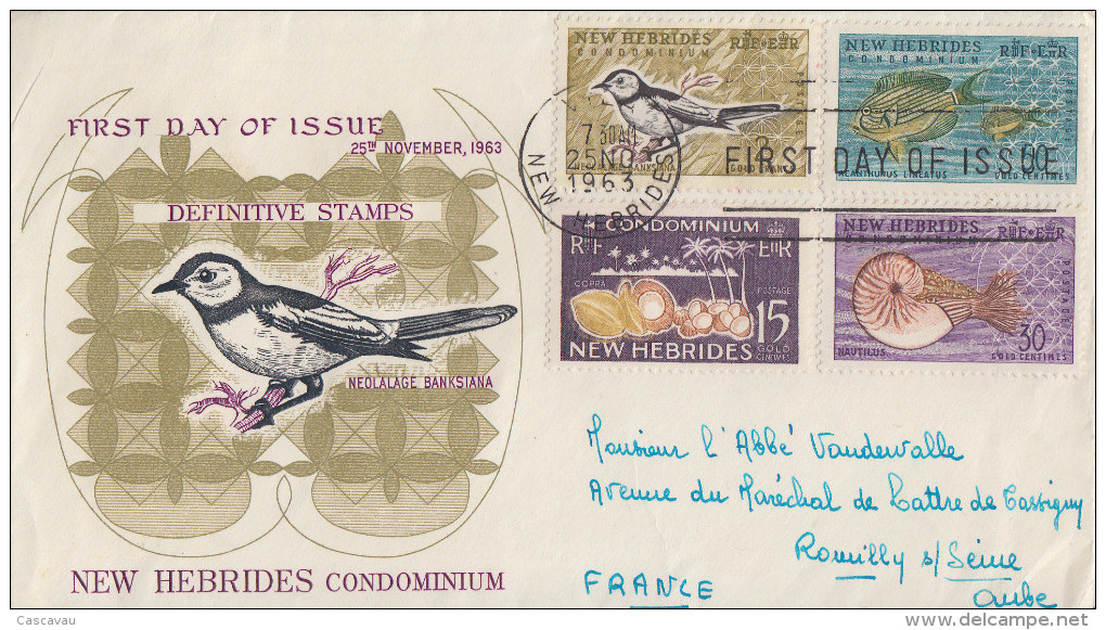 Enveloppe FDC  1er Jour   NOUVELLES  HEBRIDES   Série  Courante   1963 - FDC