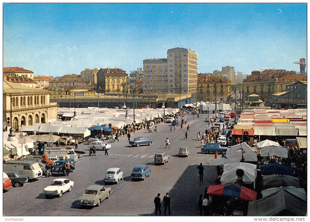 03988 "TORINO - PIAZZA DELLA REPUBBLICA E MERCATO DI PORTA PALAZZO" ANIMATA, AUTO ANNI '60.  CART.  NON SPED. - Places & Squares