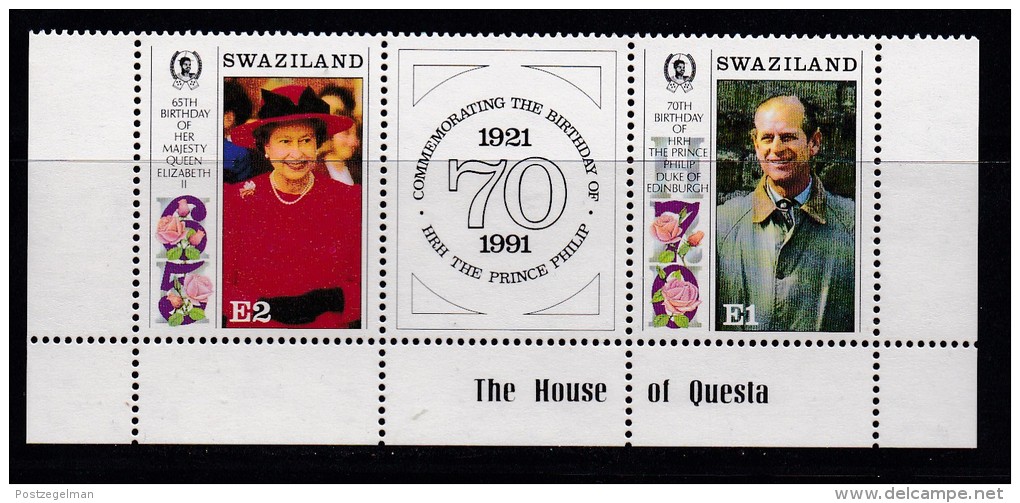 SWAZILAND, 1991, Mint Never  Hinged Stamps, Strip Queen EII Birthday, 592-593, #6798 - Swaziland (1968-...)